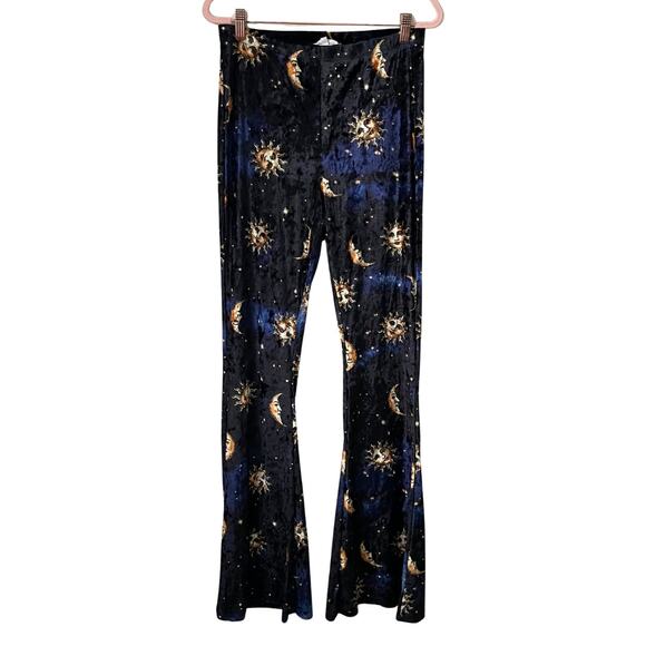 Bear Dance Pants Womens Large Black Velvet Star Moon Flare Astrology Whimsigoth - Picture 1 of 10